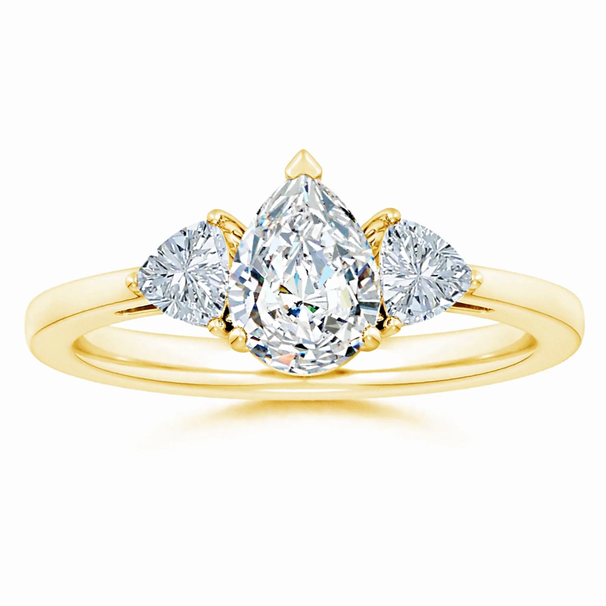 Lab-Grown Pear and Trillion Diamond Three Stone Reverse Tapered Shank Engagement Ring