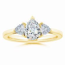 Lab-Grown Pear and Trillion Diamond Three Stone Reverse Tapered Shank Engagement Ring