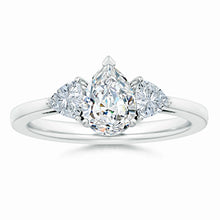 Lab-Grown Pear and Trillion Diamond Three Stone Reverse Tapered Shank Engagement Ring