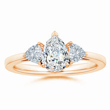 Lab-Grown Pear and Trillion Diamond Three Stone Reverse Tapered Shank Engagement Ring