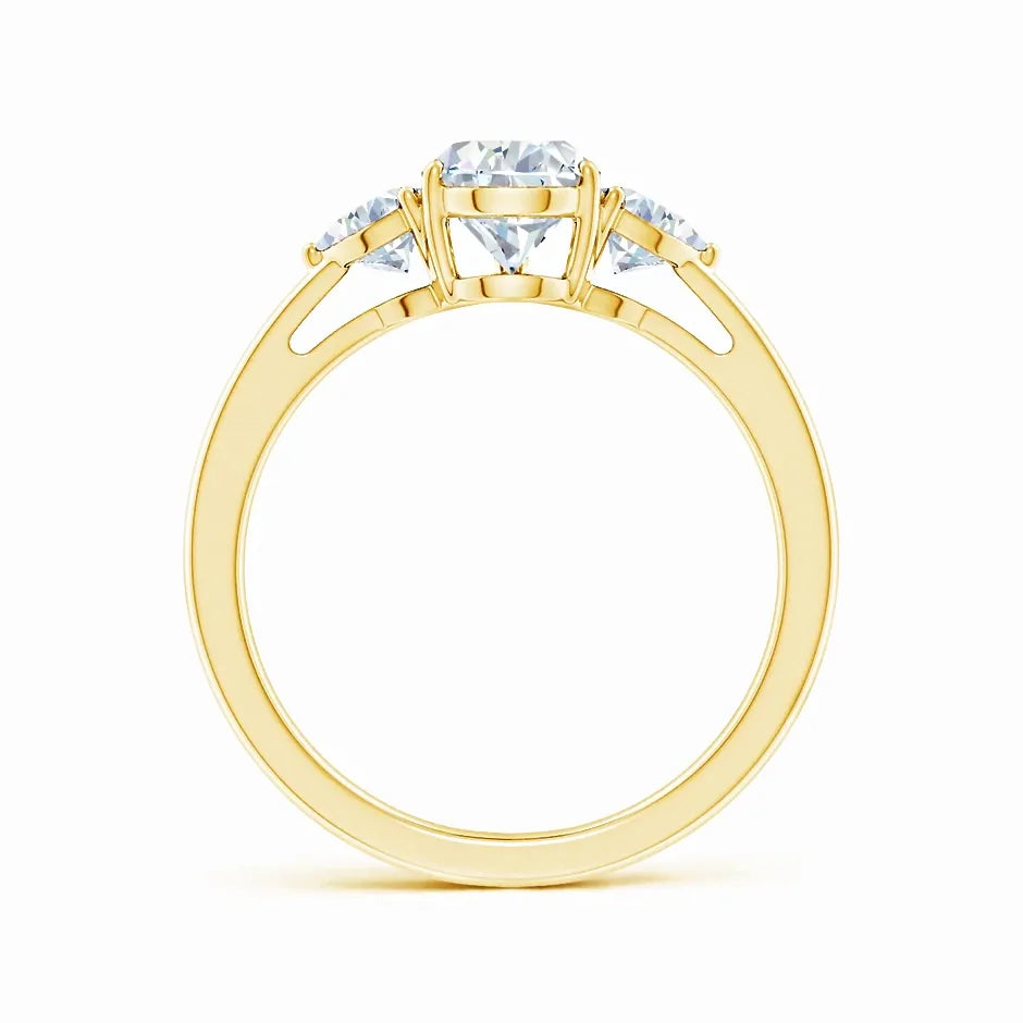Lab-Grown Pear and Trillion Diamond Three Stone Reverse Tapered Shank Engagement Ring