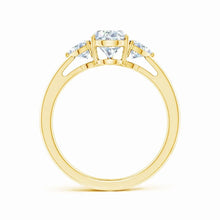 Lab-Grown Pear and Trillion Diamond Three Stone Reverse Tapered Shank Engagement Ring