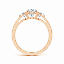 Lab-Grown Pear and Trillion Diamond Three Stone Reverse Tapered Shank Engagement Ring