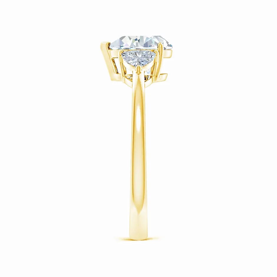Lab-Grown Pear and Trillion Diamond Three Stone Reverse Tapered Shank Engagement Ring