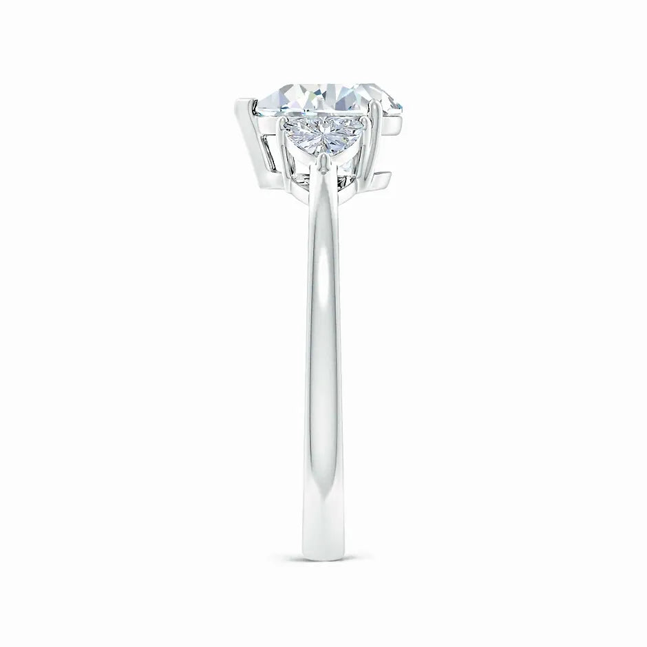 Lab-Grown Pear and Trillion Diamond Three Stone Reverse Tapered Shank Engagement Ring