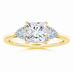 Load image into Gallery viewer, IGI Certified Lab-Grown Princess-Cut and Trillion Diamond Three Stone Reverse Tapered Shank Engagement Ring
