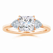 IGI Certified Lab-Grown Princess-Cut and Trillion Diamond Three Stone Reverse Tapered Shank Engagement Ring