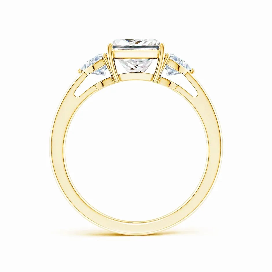 IGI Certified Lab-Grown Princess-Cut and Trillion Diamond Three Stone Reverse Tapered Shank Engagement Ring