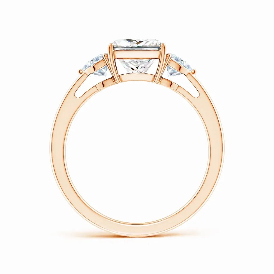 IGI Certified Lab-Grown Princess-Cut and Trillion Diamond Three Stone Reverse Tapered Shank Engagement Ring