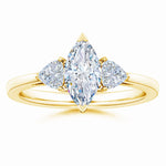 Load image into Gallery viewer, IGI Certified Lab-Grown Marquise and Trillion Diamond Three Stone Reverse Tapered Shank Engagement Ring
