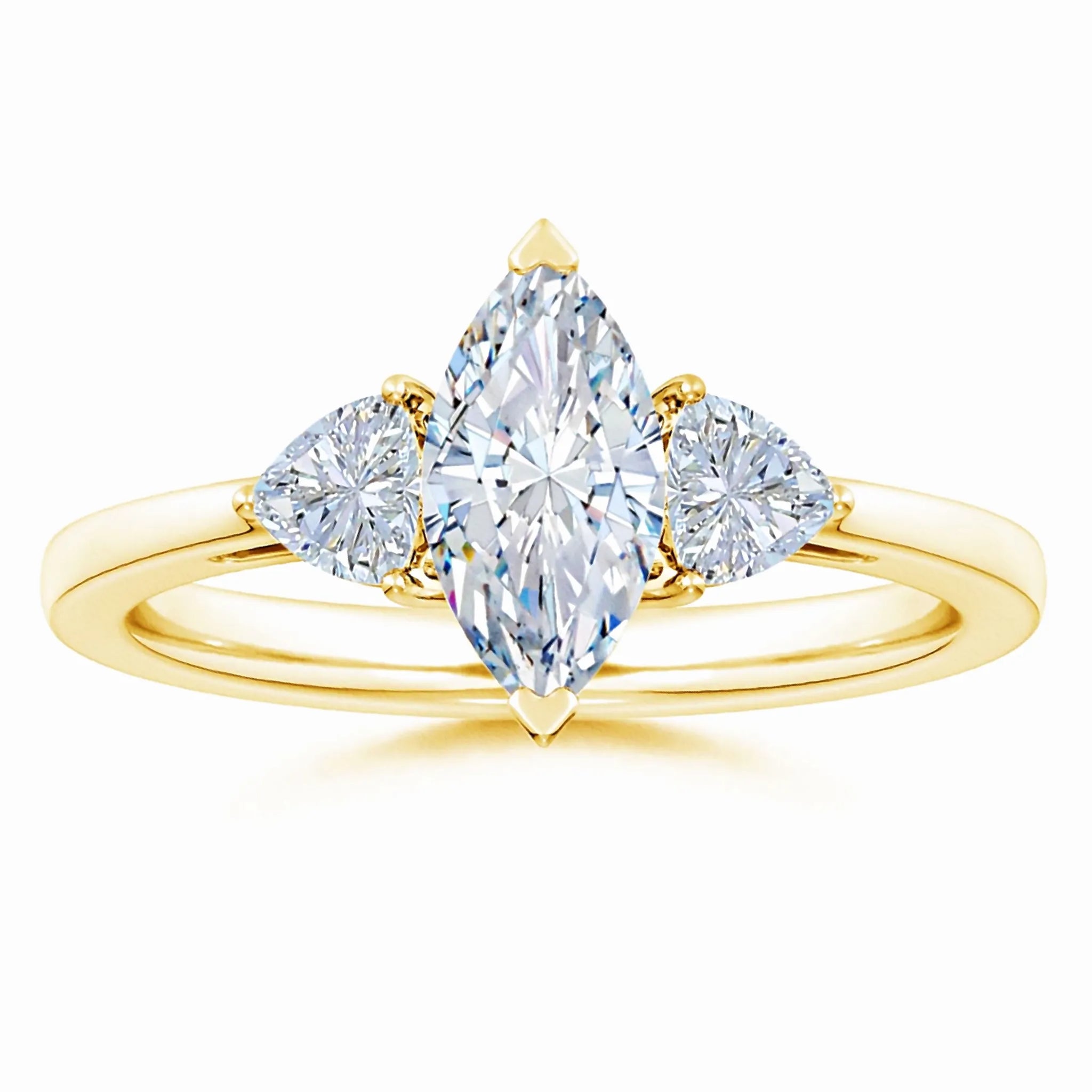 IGI Certified Lab-Grown Marquise and Trillion Diamond Three Stone Reverse Tapered Shank Engagement Ring