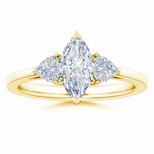 IGI Certified Lab-Grown Marquise and Trillion Diamond Three Stone Reverse Tapered Shank Engagement Ring