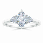 Load image into Gallery viewer, IGI Certified Lab-Grown Marquise and Trillion Diamond Three Stone Reverse Tapered Shank Engagement Ring
