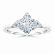 IGI Certified Lab-Grown Marquise and Trillion Diamond Three Stone Reverse Tapered Shank Engagement Ring