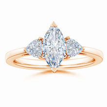 IGI Certified Lab-Grown Marquise and Trillion Diamond Three Stone Reverse Tapered Shank Engagement Ring