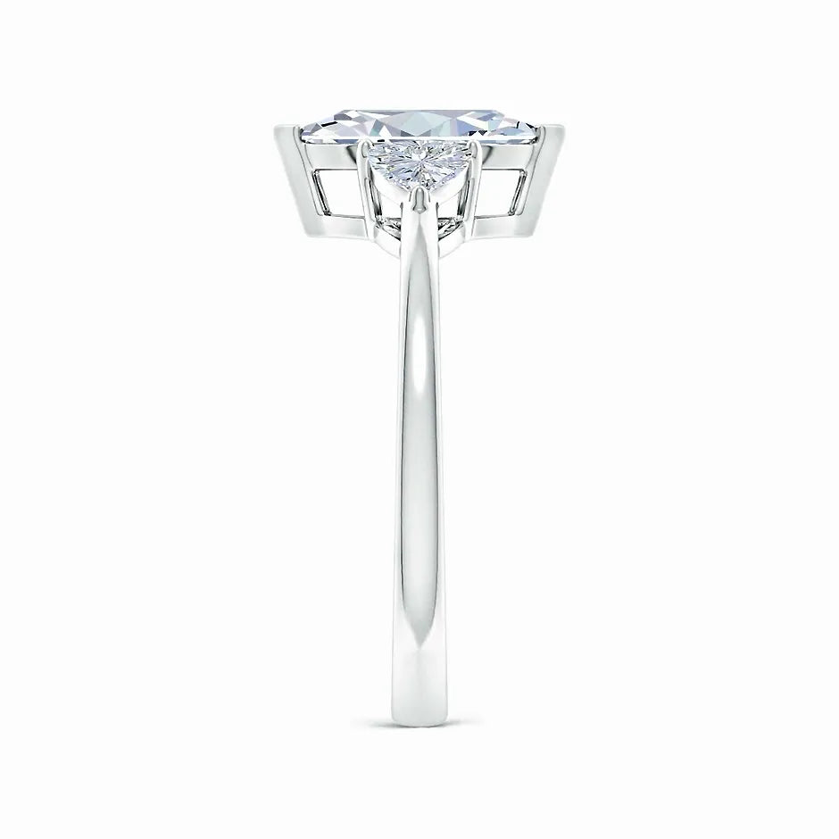IGI Certified Lab-Grown Marquise and Trillion Diamond Three Stone Reverse Tapered Shank Engagement Ring