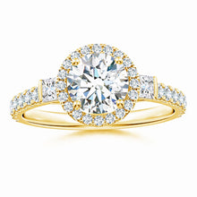 Lab-Grown Round Diamond Side Stone Halo Engagement Ring