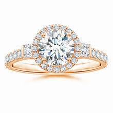 Lab-Grown Round Diamond Side Stone Halo Engagement Ring