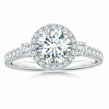 Lab-Grown Round Diamond Side Stone Halo Engagement Ring