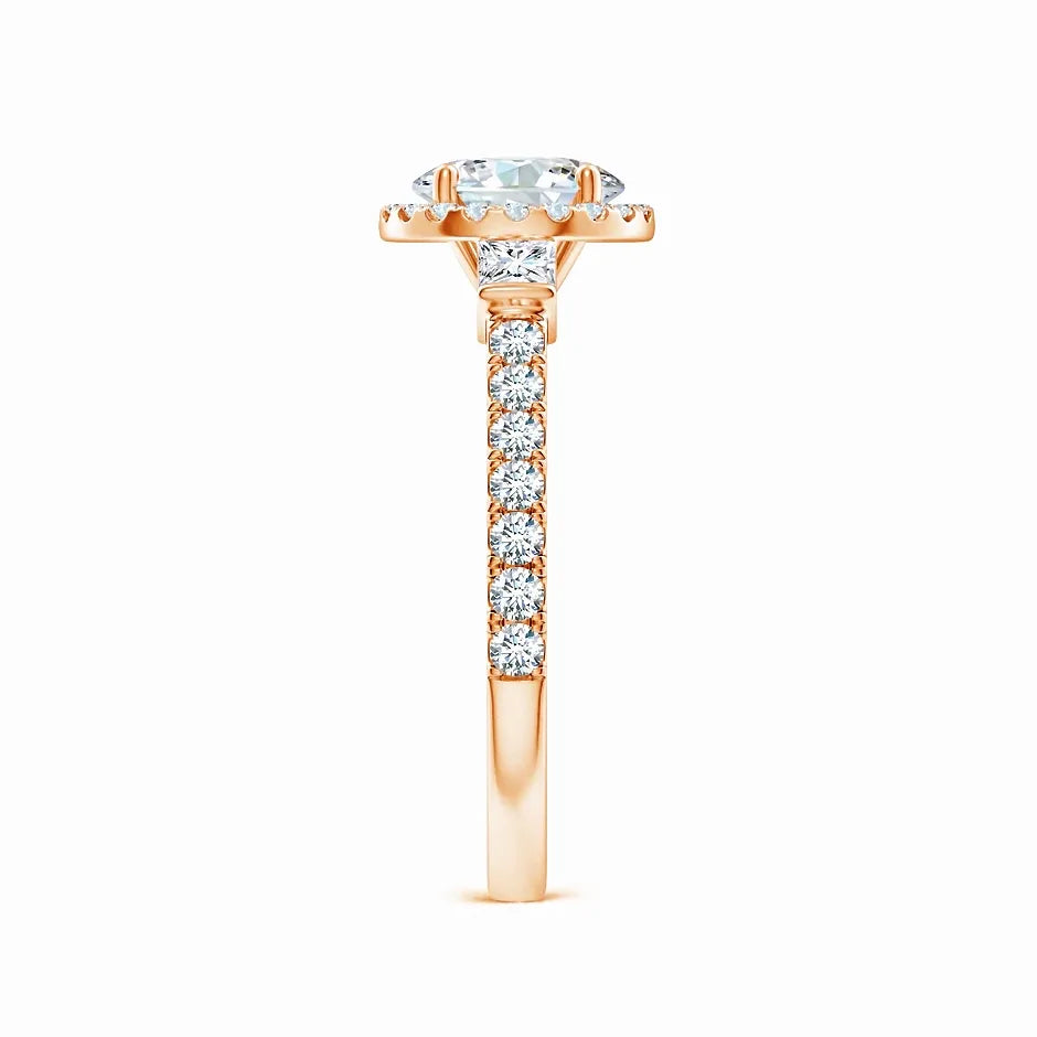 Lab-Grown Round Diamond Side Stone Halo Engagement Ring