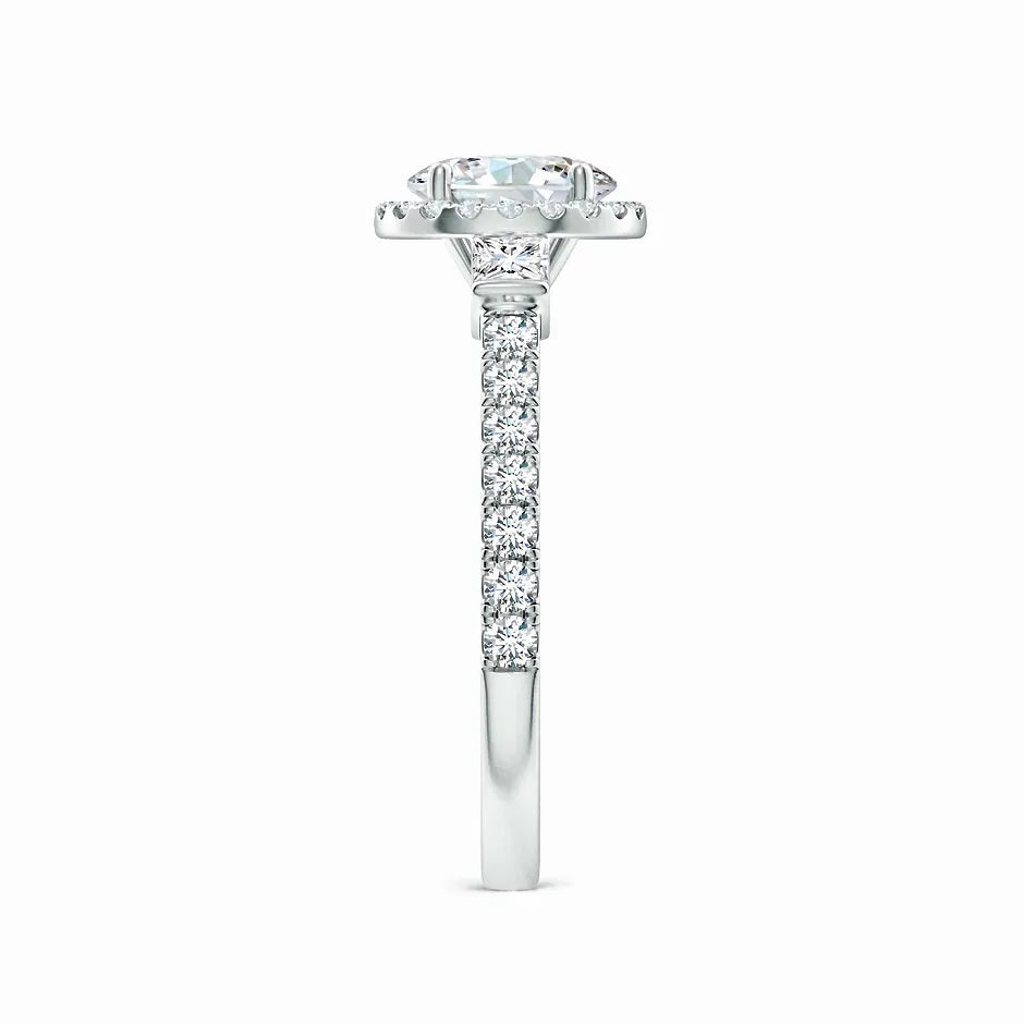 Lab-Grown Round Diamond Side Stone Halo Engagement Ring
