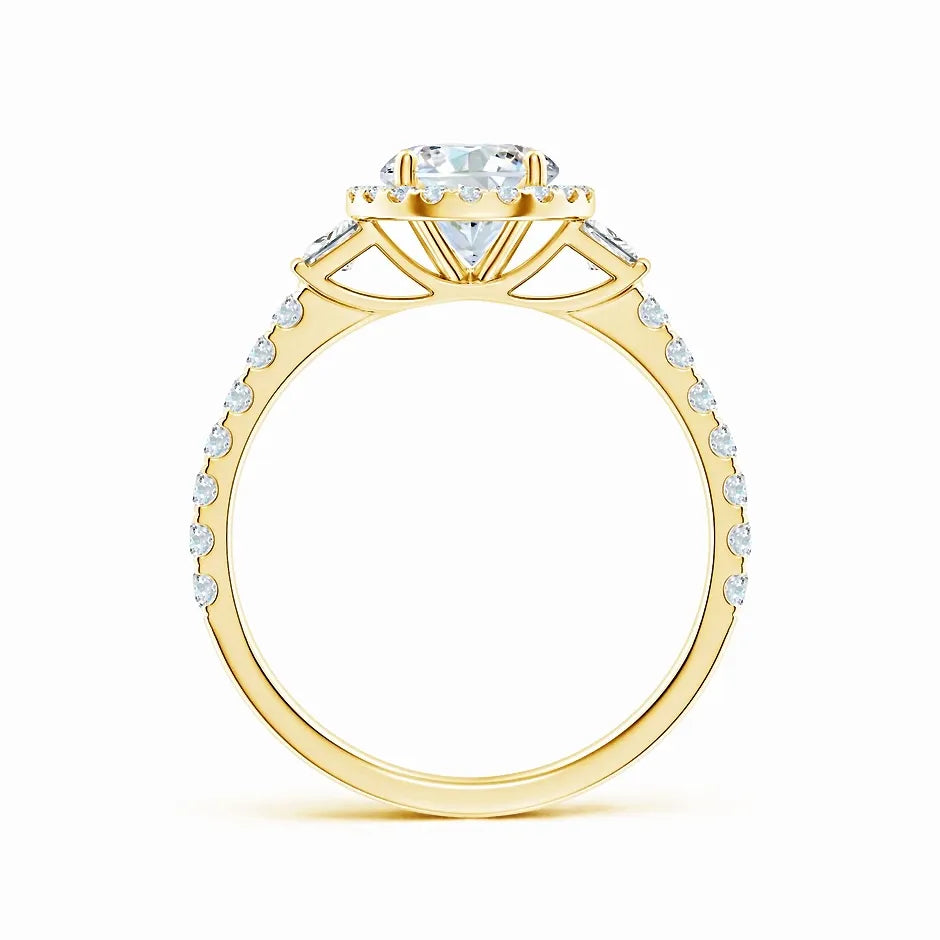 Lab-Grown Round Diamond Side Stone Halo Engagement Ring
