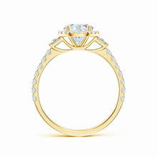 Lab-Grown Round Diamond Side Stone Halo Engagement Ring