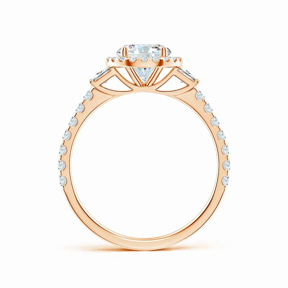 Lab-Grown Round Diamond Side Stone Halo Engagement Ring