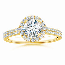Prong-Set Round Lab-Grown Diamond Halo Twin Row Ring with Accents