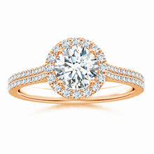 Prong-Set Round Lab-Grown Diamond Halo Twin Row Ring with Accents