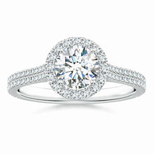 Prong-Set Round Lab-Grown Diamond Halo Twin Row Ring with Accents