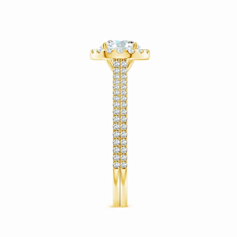 Prong-Set Round Lab-Grown Diamond Halo Twin Row Ring with Accents