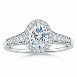 Load image into Gallery viewer, Lab-Grown Oval Diamond Halo Engagement Ring with Milgrain
