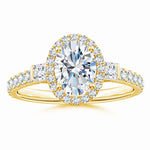 Load image into Gallery viewer, Lab-Grown Oval Diamond Side Stone Halo Engagement Ring
