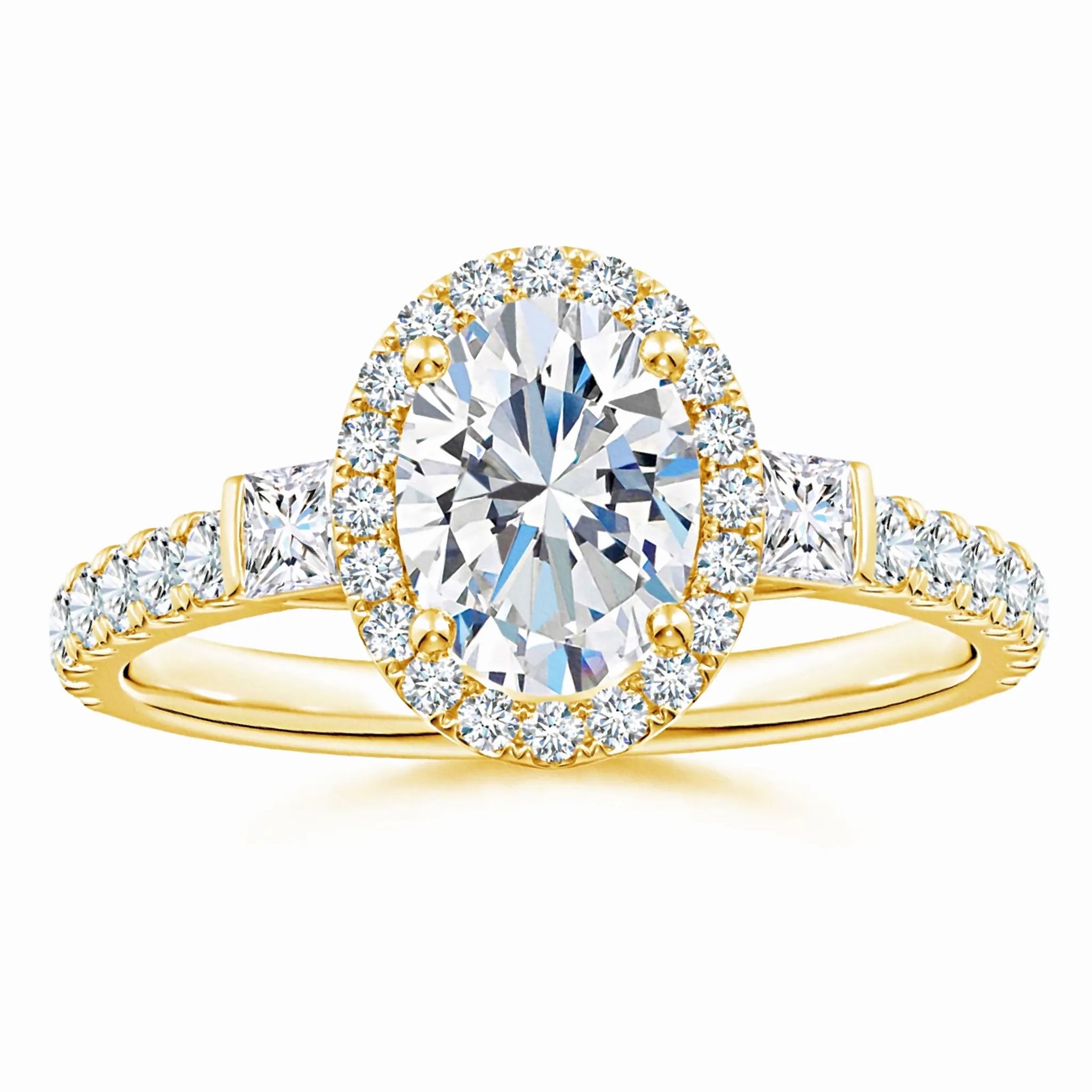 Lab-Grown Oval Diamond Side Stone Halo Engagement Ring
