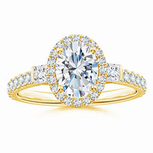 Lab-Grown Oval Diamond Side Stone Halo Engagement Ring