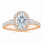 Load image into Gallery viewer, Lab-Grown Oval Diamond Side Stone Halo Engagement Ring

