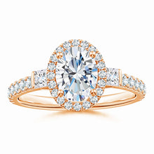 Lab-Grown Oval Diamond Side Stone Halo Engagement Ring