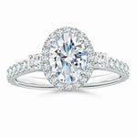 Load image into Gallery viewer, Lab-Grown Oval Diamond Side Stone Halo Engagement Ring
