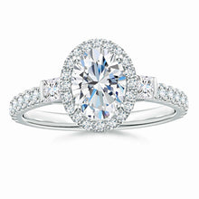 Lab-Grown Oval Diamond Side Stone Halo Engagement Ring