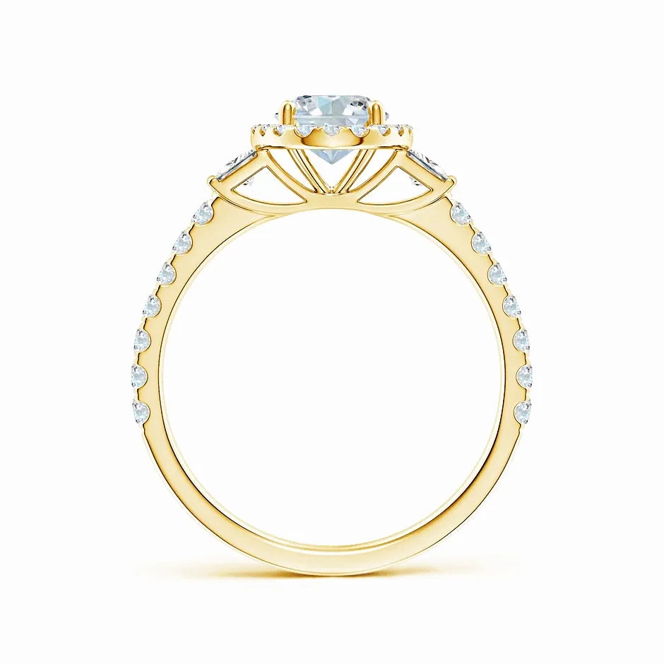Lab-Grown Oval Diamond Side Stone Halo Engagement Ring