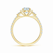 Lab-Grown Oval Diamond Side Stone Halo Engagement Ring