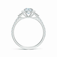 Lab-Grown Oval Diamond Side Stone Halo Engagement Ring