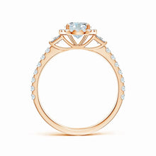 Lab-Grown Oval Diamond Side Stone Halo Engagement Ring