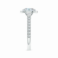 Lab-Grown Oval Diamond Side Stone Halo Engagement Ring