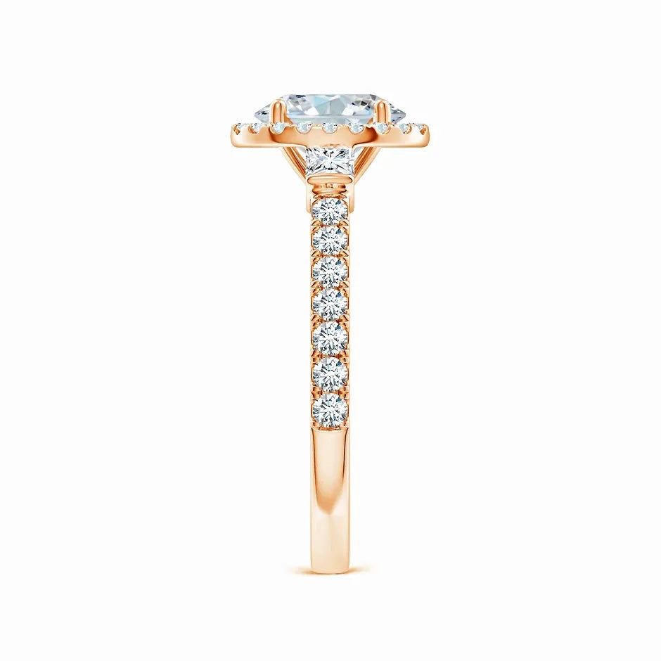 Lab-Grown Oval Diamond Side Stone Halo Engagement Ring
