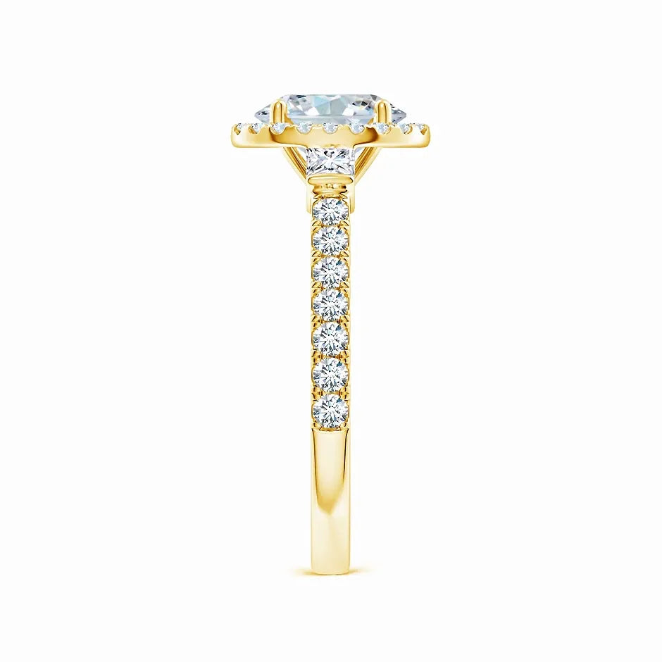 Lab-Grown Oval Diamond Side Stone Halo Engagement Ring