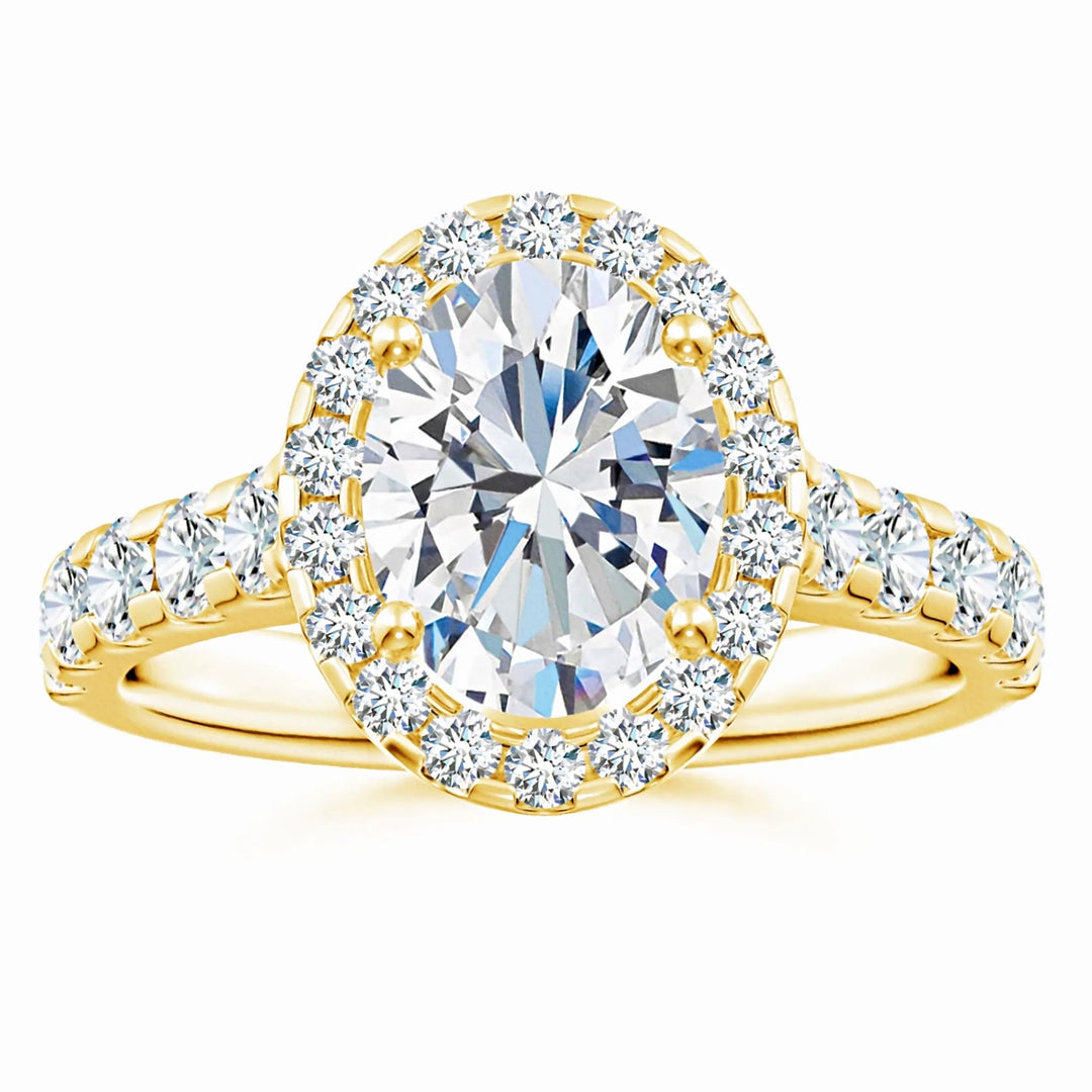Prong-Set Oval Lab-Grown Diamond Halo Engagement Ring