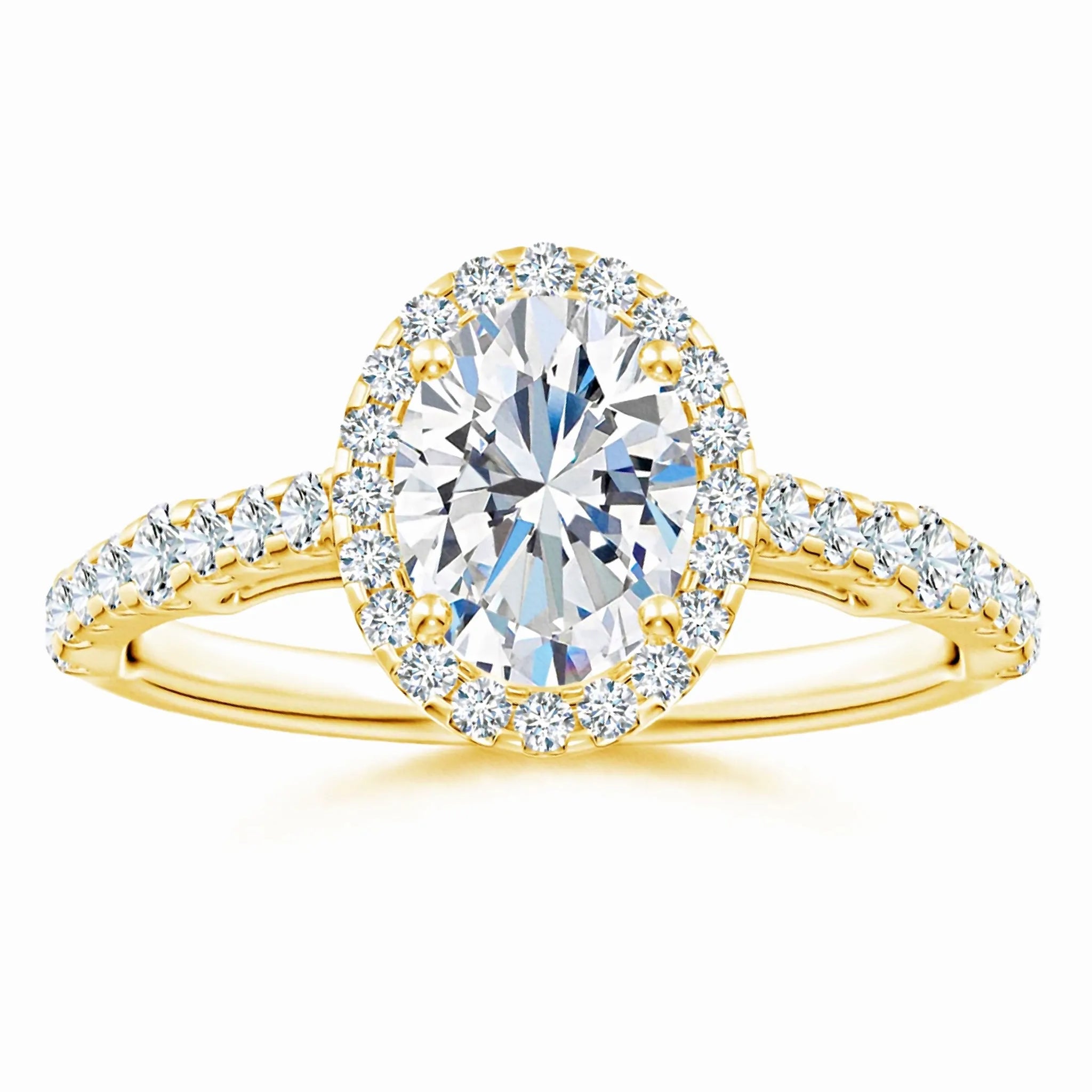 Lab-Grown Oval Diamond Station Halo Engagement Ring