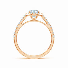 Lab-Grown Oval Diamond Station Halo Engagement Ring